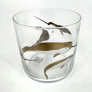 Krosno Poland Silver Overlay Narwhal Old Fashioned Whiskey Glass